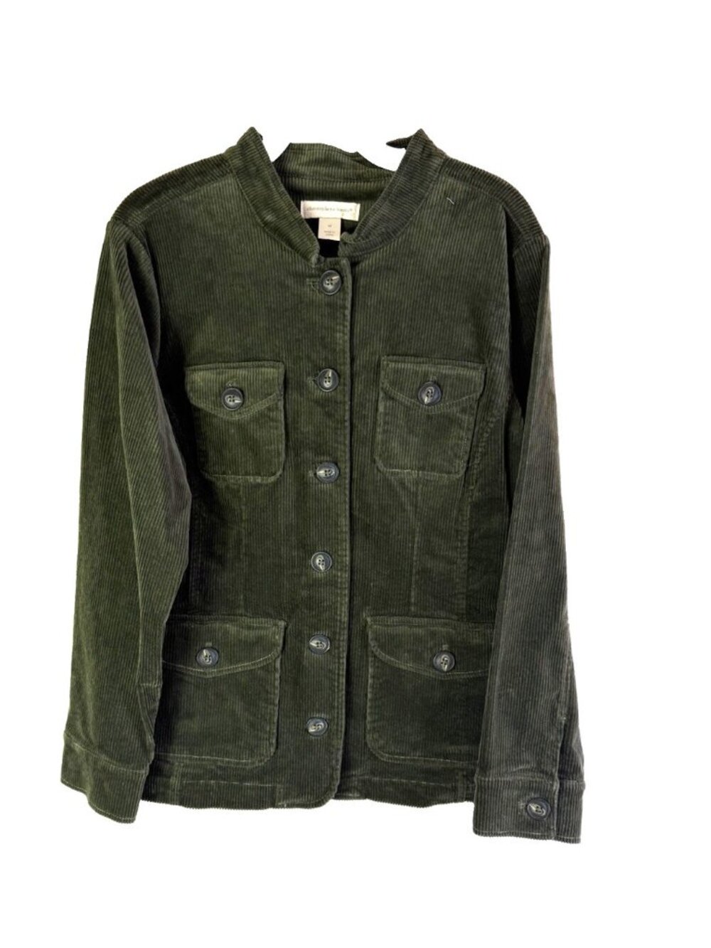 Vintage 90s Wide Whale Corduroy Jacket Green Pockets Fisherman Gru
